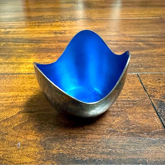Meka Denmark silver trinket dish with colbalt blue interior - Picture 1 of 7